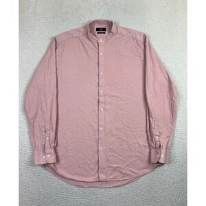 Ascot Shirt Mens Large Pink 100% Cotton Band Collar Long Sleeve Button Up Casual